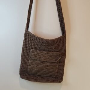The Sak Knit Crochet Handbag Purse Shoulder Bag Brown EUC NICE!!